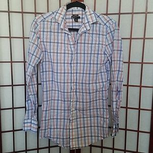 🔴Bar III Slim Fit Coral/blue plaid dress shirt